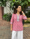 Pink Printed Sequinned Pure Cotton Kurti