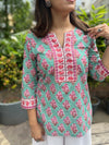 Sea Green Printed Sequinned Pure Cotton Kurti