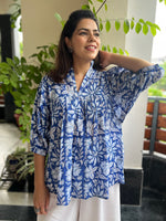 Blue printed lose fit cotton top