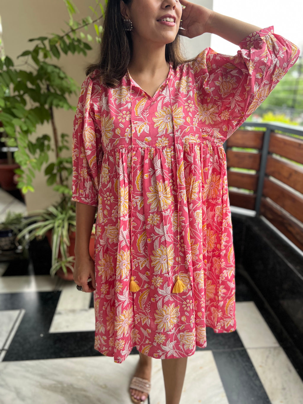 Pink Printed Cotton Dress