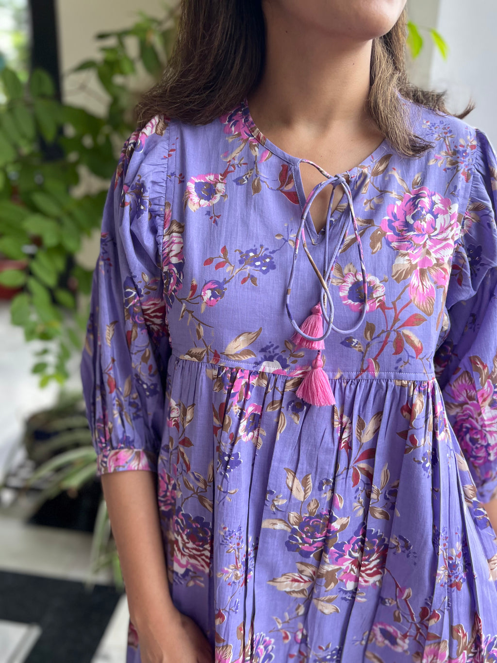 Purple Printed Cotton Dress