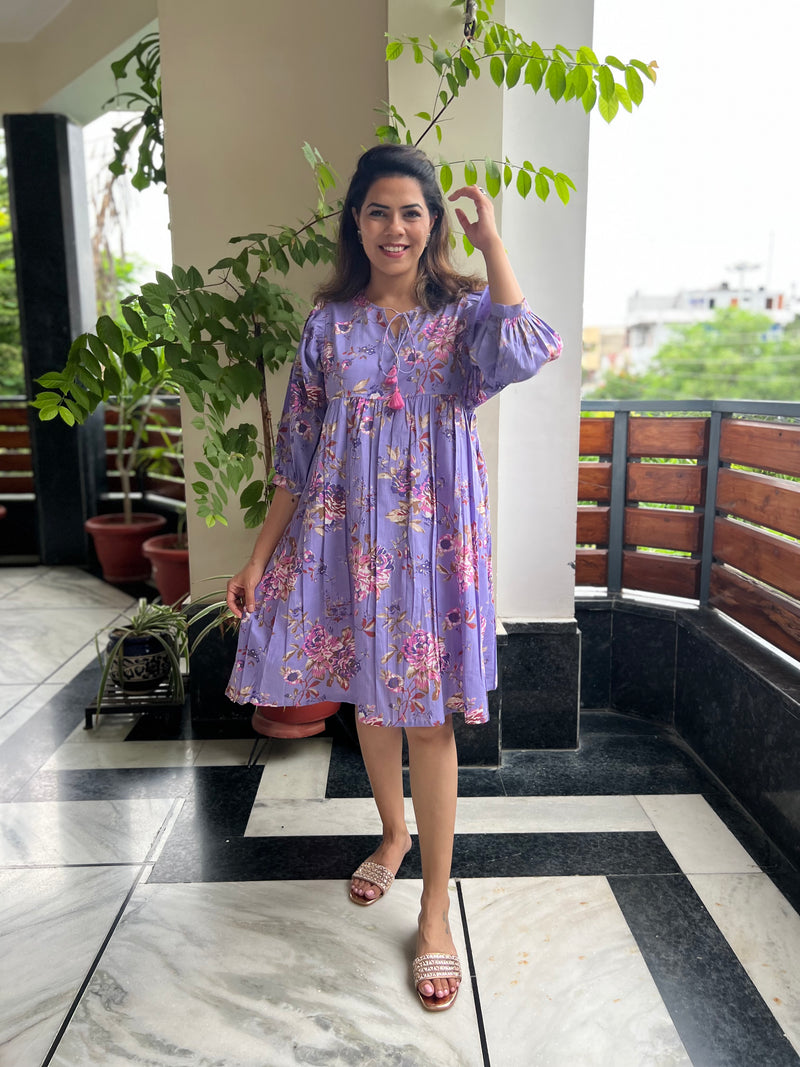 Purple Printed Cotton Dress
