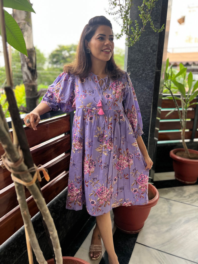Purple Printed Cotton Dress