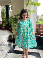 Turquoise Printed Cotton Dress