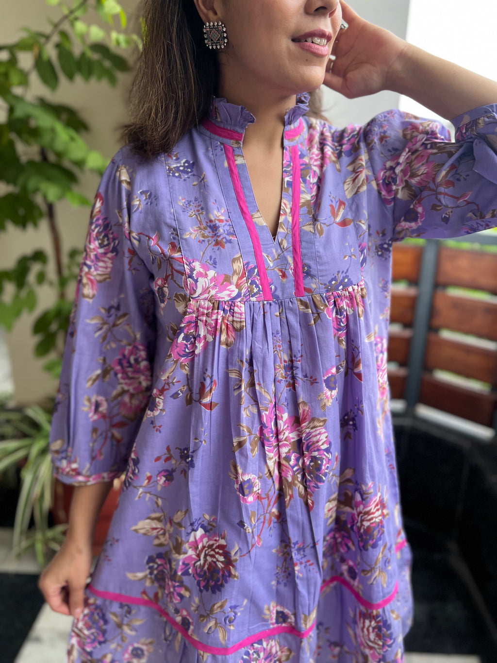 Purple Printed Cotton Dress