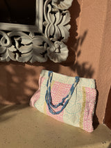 White & Pink Shoulder Bag with Zip