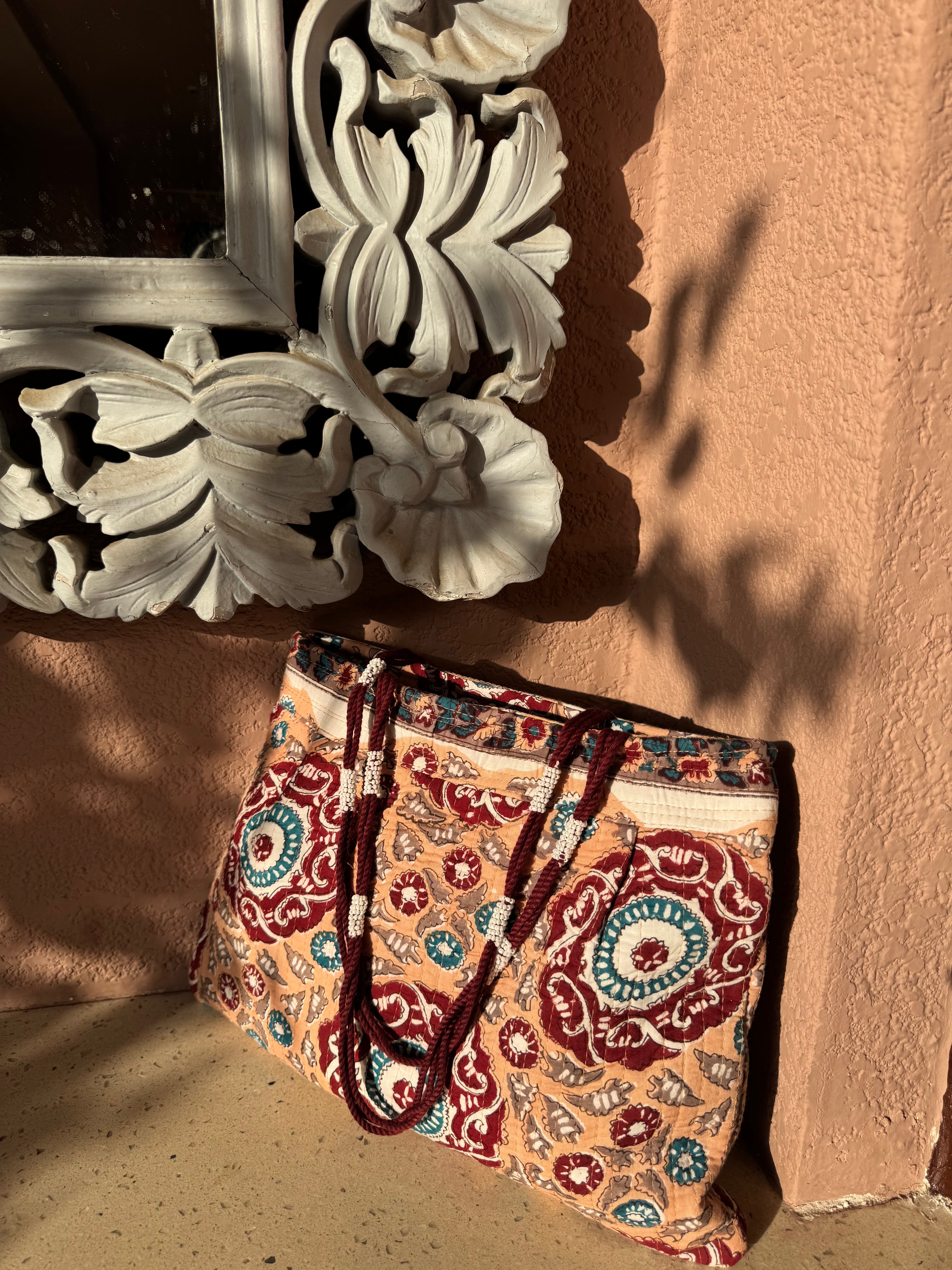 Brown Floral Shoulder Bag with Zip