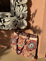 Brown Floral Shoulder Bag with Zip