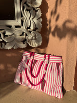 Pink Stripes Shoulder Bag with Zip