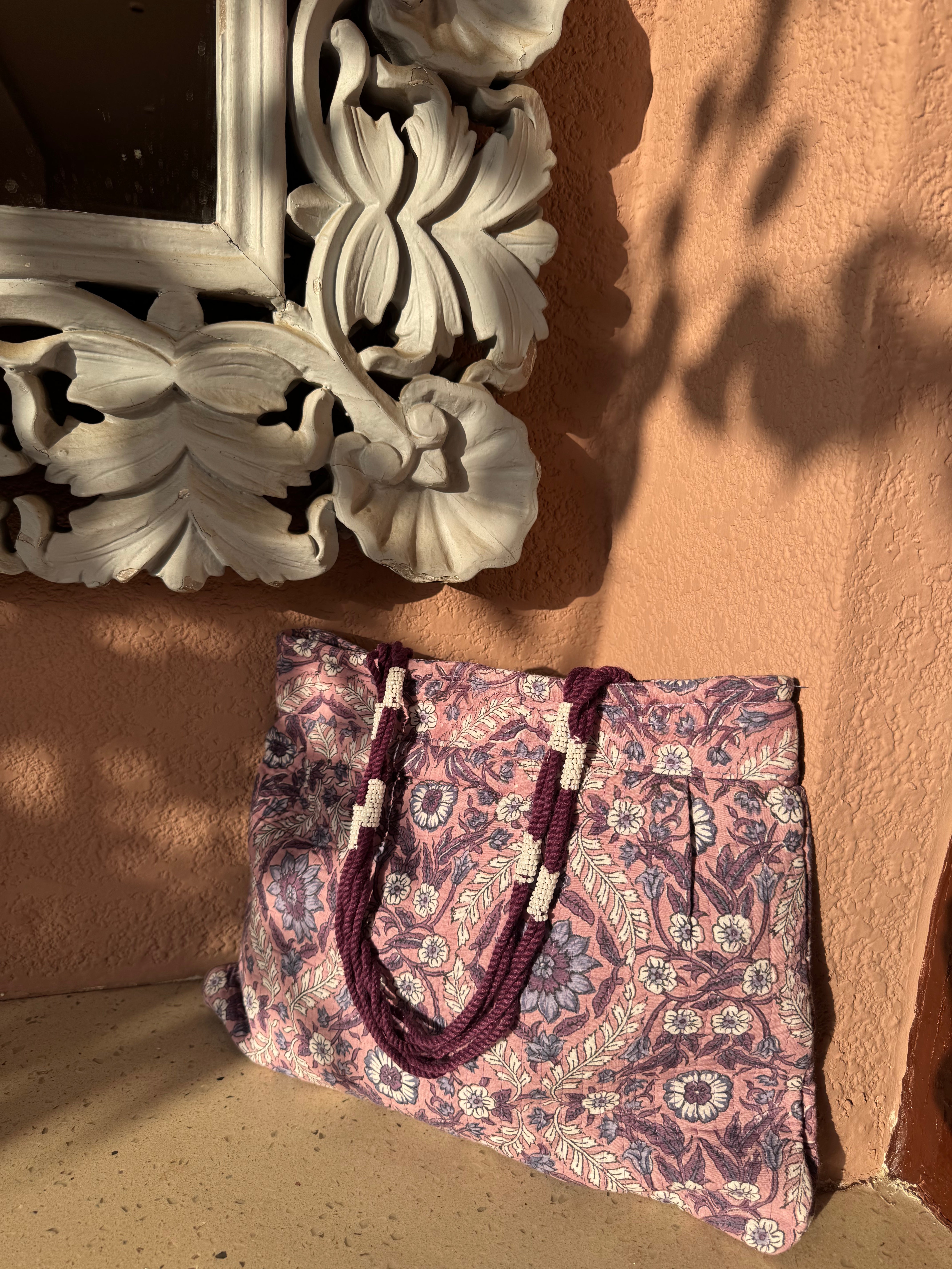 Mauve Floral Shoulder Bag wtih Zip