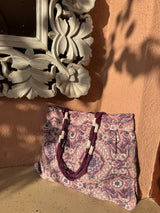 Mauve Floral Shoulder Bag wtih Zip