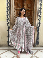 Anarkali Printed Kurta with Churidar and Cotton Mul Dupatta