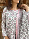 Anarkali Printed Kurta with Churidar and Cotton Mul Dupatta