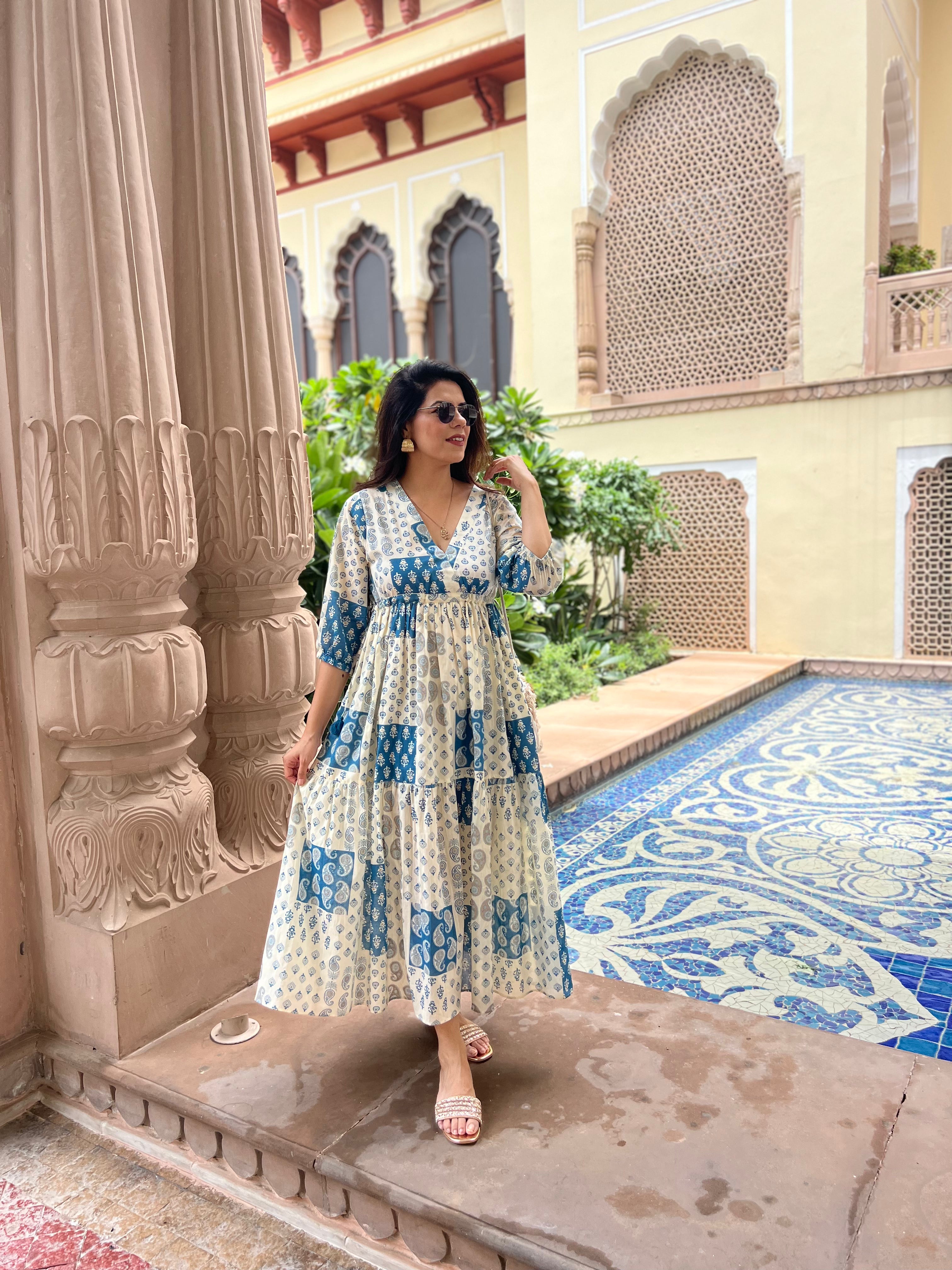 Off White Printed Cotton Dress – Jaipur Morni