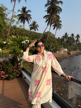 White Palm Printed Cotton Co-Ord Set
