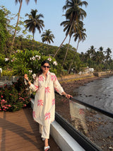 White Palm Printed Cotton Co-Ord Set