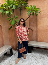 Maroon Bagru Printed Handblock Cotton Shirt