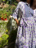 White and Purple printed tier dress