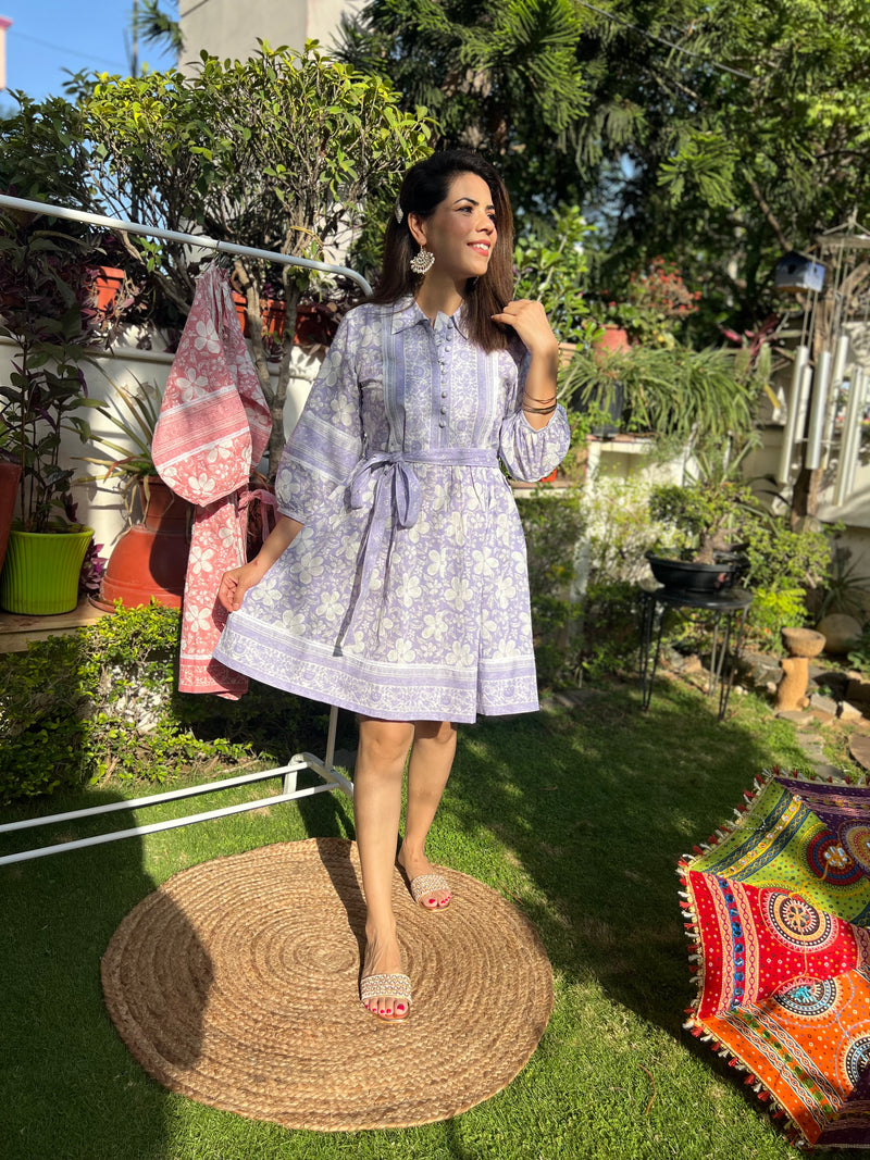 Lavender Printed Tier Cotton Dress