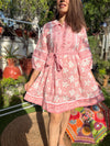 Rose flower printed tier dress