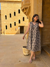 Black Bagru Printed Sleeveless A-Line Dress