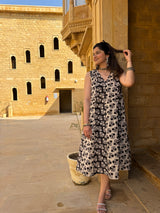 Black Bagru Printed Sleeveless A-Line Dress