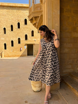 Black Bagru Printed Sleeveless A-Line Dress