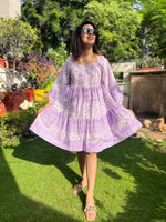 Lavender Printed Cotton Tier Dress