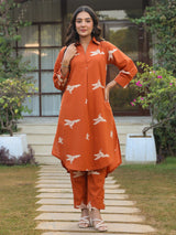 Rust Parrot Printed Cotton Co-Ord Set