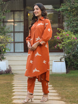 Rust Parrot Printed Cotton Co-Ord Set