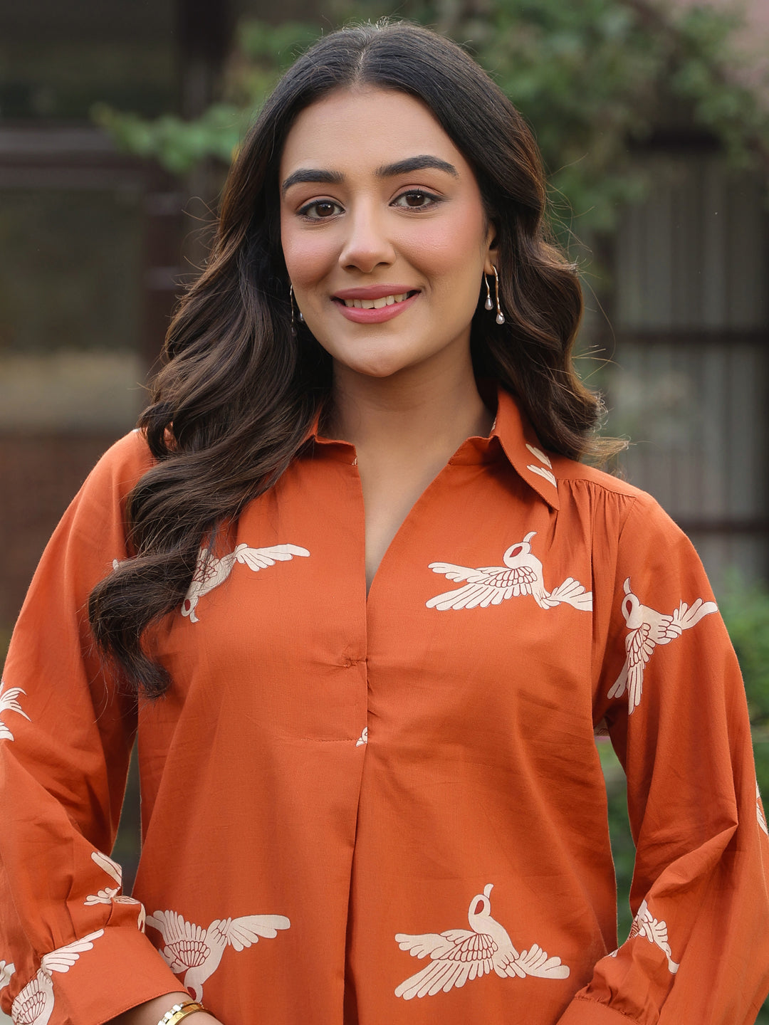 Rust Parrot Printed Cotton Co-Ord Set