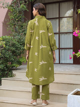 Green Parrot Printed Cotton Co-Ord Set