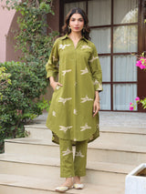 Green Parrot Printed Cotton Co-Ord Set