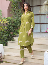 Green Parrot Printed Cotton Co-Ord Set