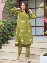 Green Parrot Printed Cotton Co-Ord Set