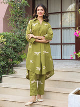 Green Parrot Printed Cotton Co-Ord Set