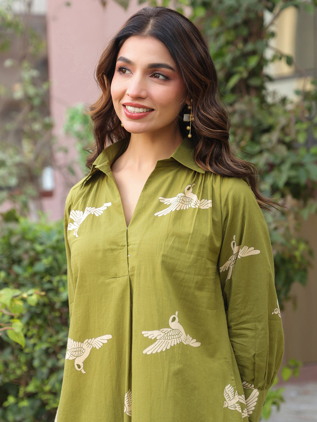 Green Parrot Printed Cotton Co-Ord Set