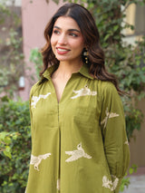 Green Parrot Printed Cotton Co-Ord Set