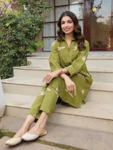 Green Parrot Printed Cotton Co-Ord Set