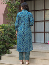 Blue Ikat Printed Cotton Co-Ord Set