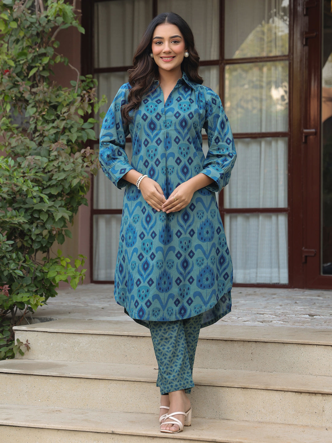 Blue Ikat Printed Cotton Co-Ord Set