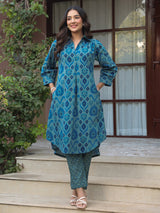 Blue Ikat Printed Cotton Co-Ord Set