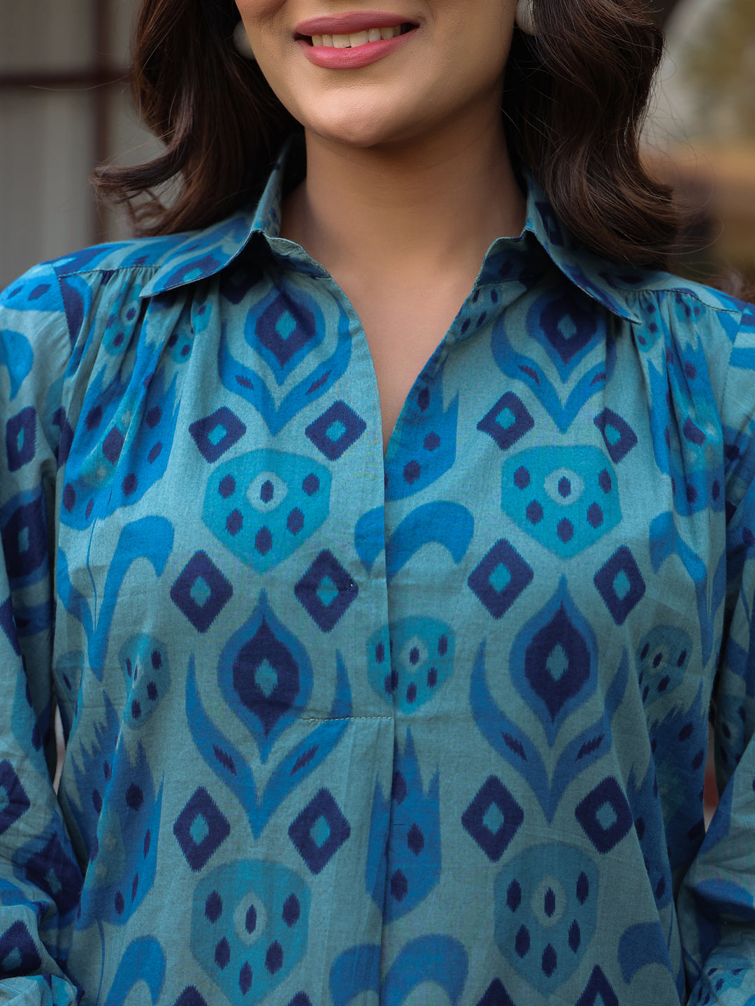 Blue Ikat Printed Cotton Co-Ord Set