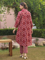 Maroon Ikat Printed Cotton Co-Ord Set