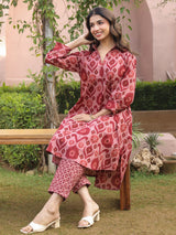 Maroon Ikat Printed Cotton Co-Ord Set