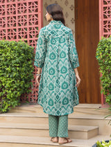 Green Ikat Printed Cotton Co-Ord Set