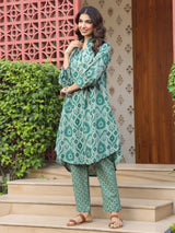 Green Ikat Printed Cotton Co-Ord Set