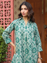 Green Ikat Printed Cotton Co-Ord Set