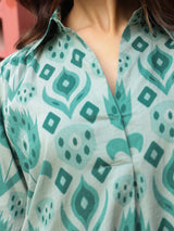 Green Ikat Printed Cotton Co-Ord Set