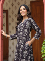 Black Floral Handblock Printed Cotton Co-ord Set